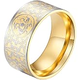 SINLEO Men's Stainless Steel Chinese Ancient 4 Guardian Beasts Ring Dragon, White Tiger, Suzaku, Basalt Carved