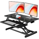 JOY worker Standing Desk Converter, 32" Height Adjustable Sit Stand Riser | Black Desktop Sit to Stand Riser with Fixed Keyboard Tray, Monitor and Laptop Workstation, Particle Board, for Home Office