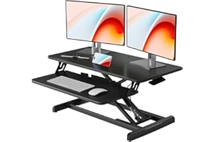 JOY worker Standing Desk Converter, 32" Wide Height Adjustable Sit Stand Up Desk Riser with Keyboard Tray, Desktop Workstation Riser for Home Office Computer Laptop, Particle Board, Black