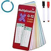 Acidea Multiplication Flash Cards 14 Cards, Times Table Flash Cards with 2 Dry Erase Pens 1 Rings, Educational Math Flashcard