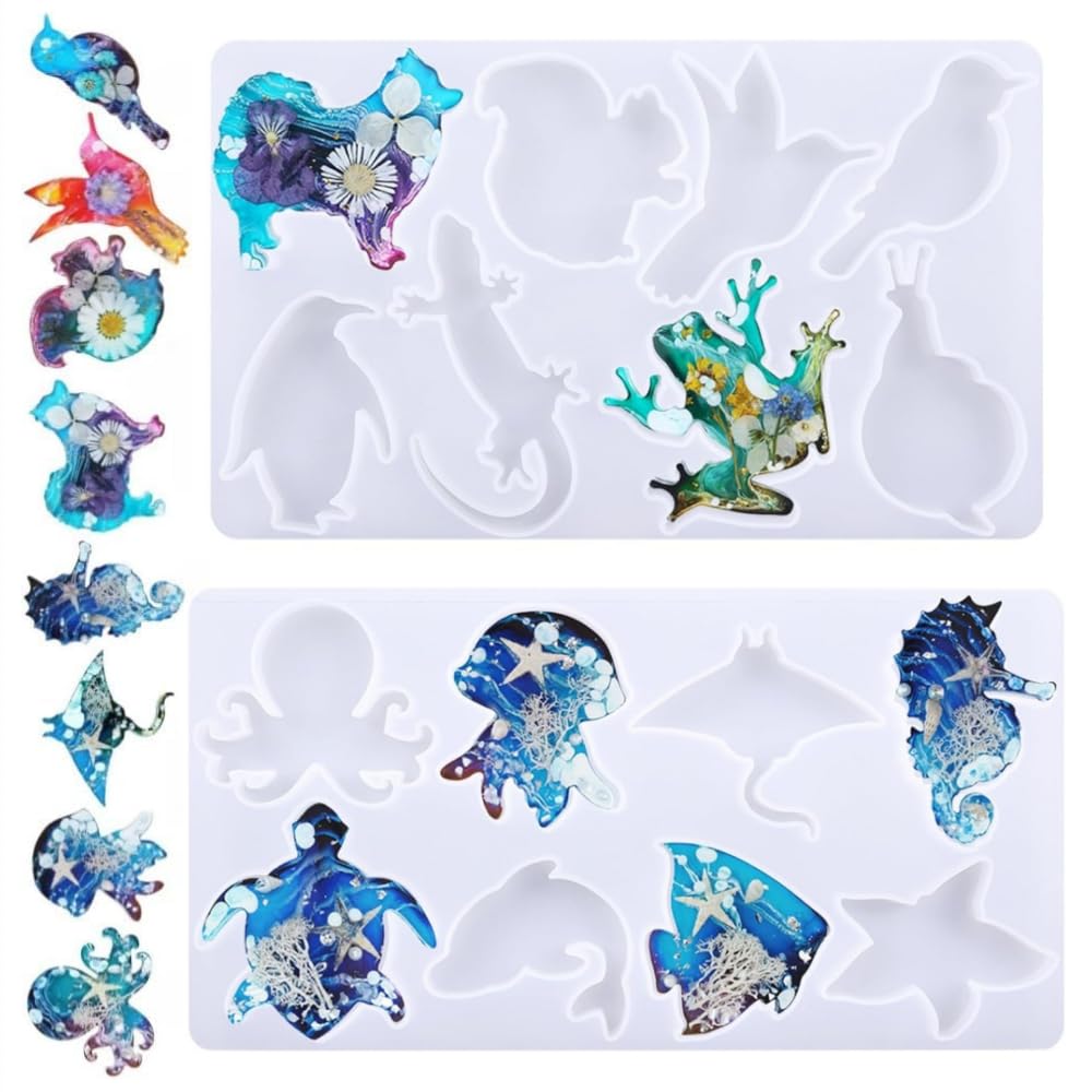 Ziyofinn 2 Pcs Silicone Animal Resin Mold Marine Resin Molds Animals Epoxy Resin Molds Silicone Molds for DIY Keychain DIY Pendants Jewelry Crafts Ornaments