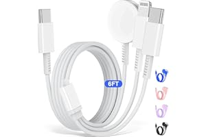 AYICAA 3 in 1 for Apple Watch Charger, for iPhone Watch Charger, USB C Multi Charging Cable for Apple Multiple Devices, Travel Charger for iWatch 9/8/7/6/5/4/3/2/1/Ultra2/SE/For iPhone 15/14/13 (White/6FT)