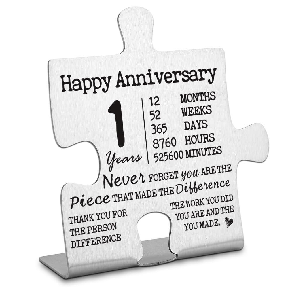 View 1 of 1 year Work Anniversary Plaque gifts for Employee, Thank you Appreciation gifts for Coworkers Staff, 1 year Work Anniversary for Her Him, Happy 1st Work Anniversary Decorative Signs-DX370