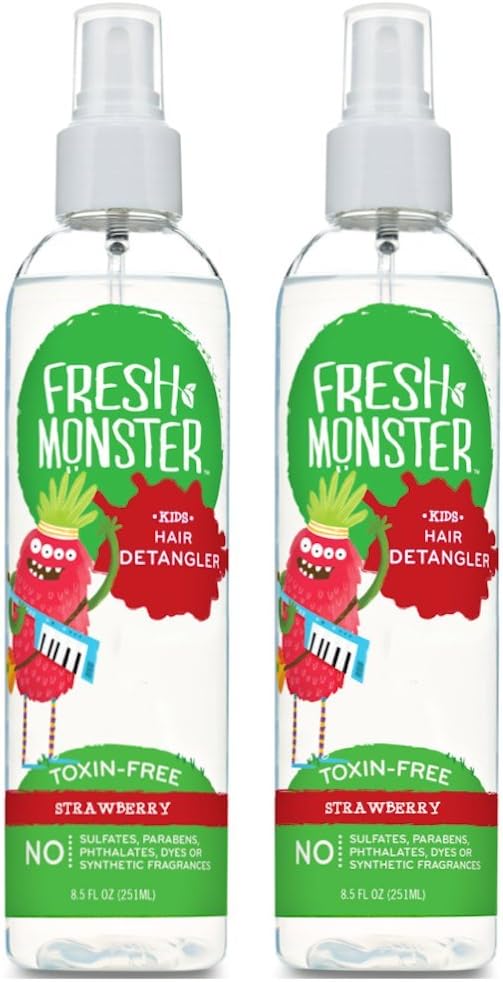 Fresh Monster Detangler Spray For Kids, Strawberry | Toxin-Free, Hypoallergenic & Natural (2 pack)