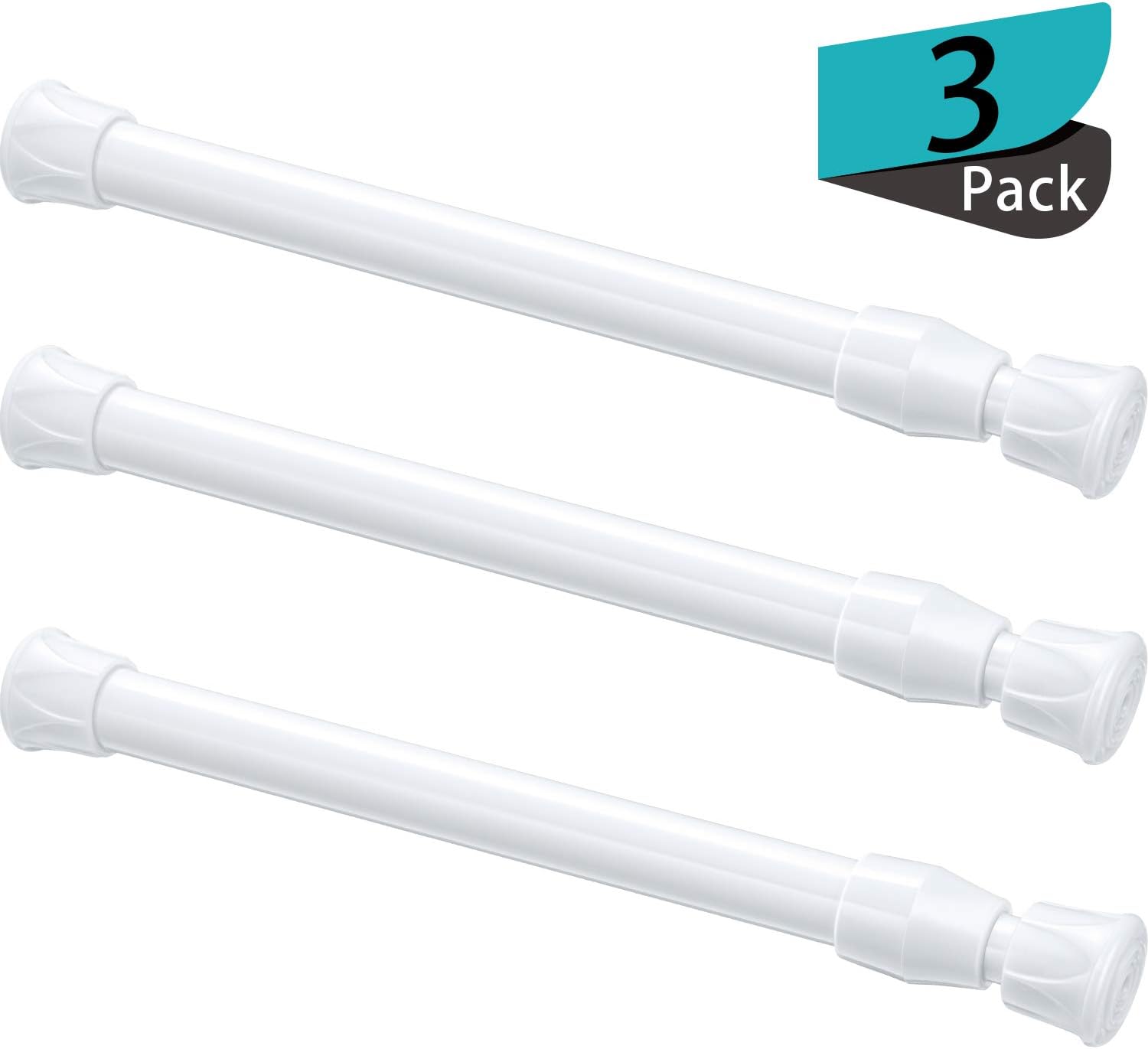 Hotop 3 Pack Cupboard Bars Tensions Rod Spring Curtain Rod, Adjustable Width (7.02 to 10.53 Inches, White)