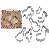R&M International Musical Cookie Cutters, Piano, 3 Music Notes, G Clef, Guitar, Violin, 6-Piece Set