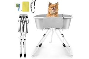 PLYFOU 3 in 1 Premium Elevated Dog Bathtub - Foldable & Portable Wash Station for Indoor & Outdoor Bathing & Grooming. Support Cats, Dogs up to 140 lbs. 5 Adjustable Heights - No More Back Pain!