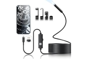 PLOSTWR Endoscope Camera with Light, Borescope with 8 Adjustable LED, 1920P HD Inspection Camera for iOS, IP67 Waterproof Snake Camera with Light and 16.4 ft Semi-Rigid Snake Cable