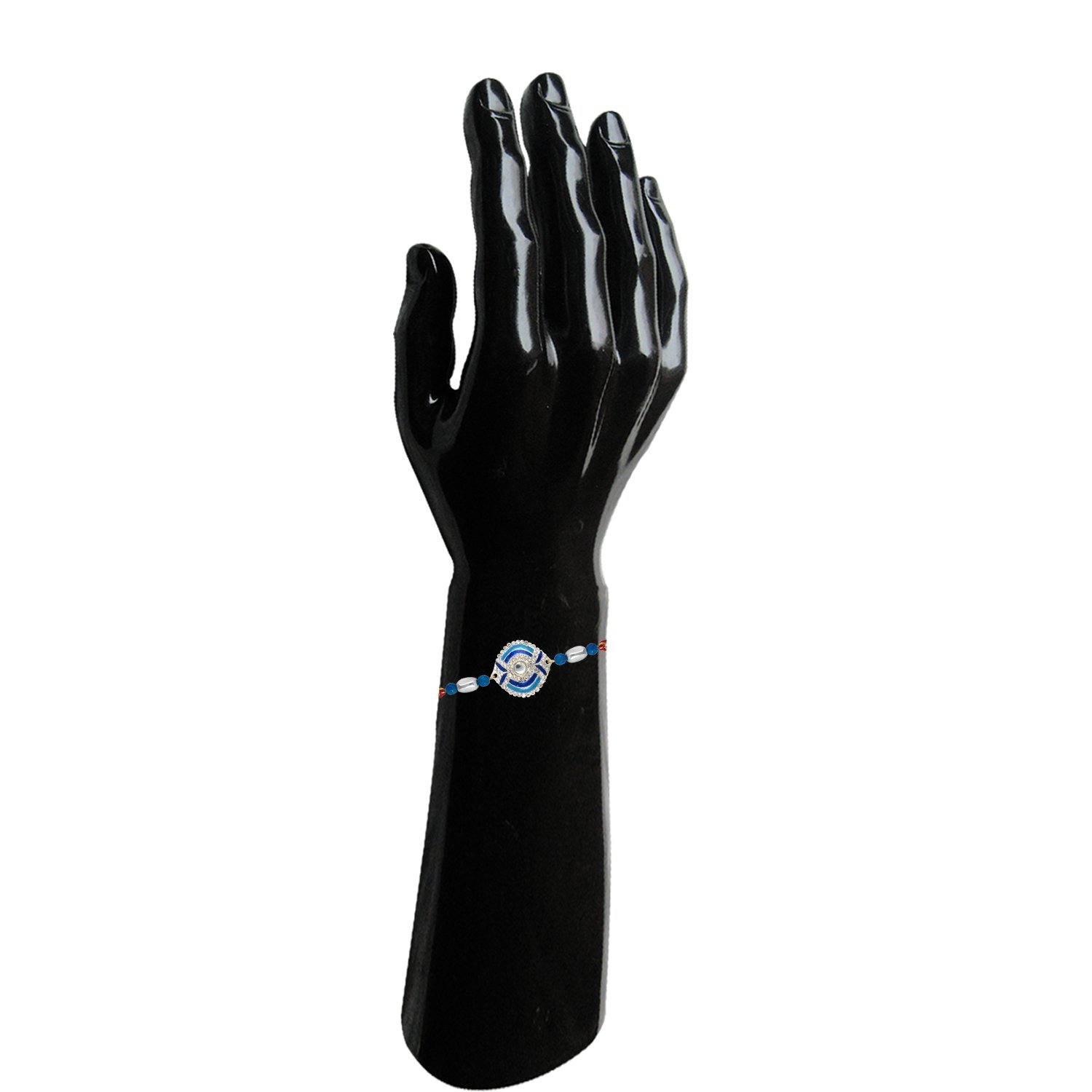 mahi rhodium plated fancy peacock rakhi with crystals (bracelet) br1100526r