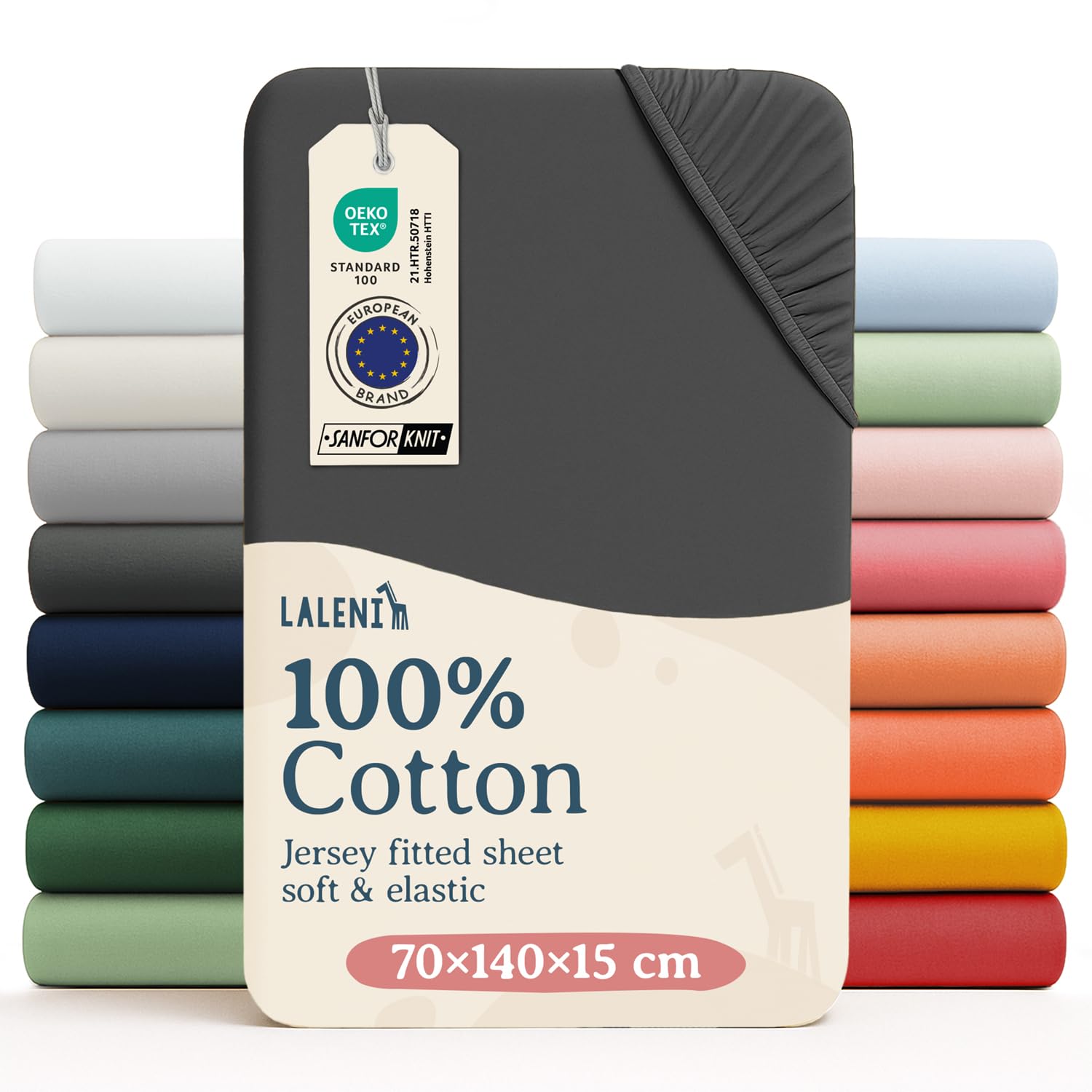 Laleni Cot Bed Sheets 140 x 70 cm, Oeko-Tex Certified Soft 135 g/m² Cotton Travel Cot Sheets, Anthracite