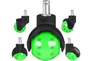 8T8 Office Chair Wheels Replacement 2 Inch Rubber Ball Caster Wheels for Wood Floor Carpet Mats, Set of 5, Heavy Duty Desk & Gaming Chair Casters 7/16" (11mm) Grip Ring Stem, Quiet Smooth Rolling (Green)
