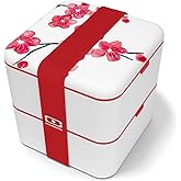 monbento - Large Bento Lunch Box MB Square Blossom with Compartments - Leakproof Lunch Box for Work/Picnic/Meal Prep - BPA Free - Microwave & Dishwasher Safe - Red & White