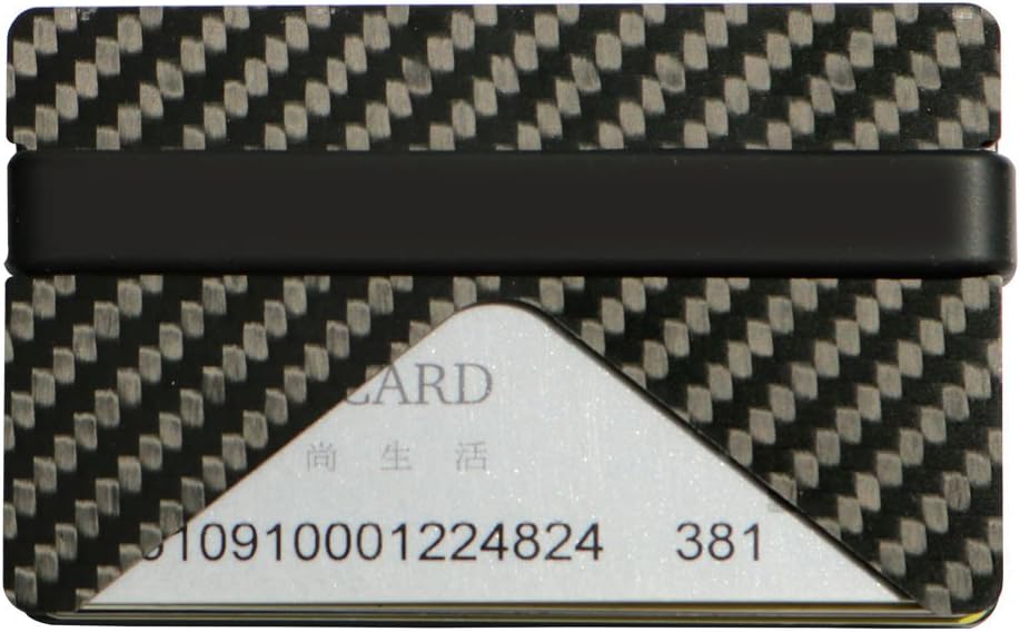 New design minimalist wallet carbon fiber with coin slot rfid blocking card holder (Black)