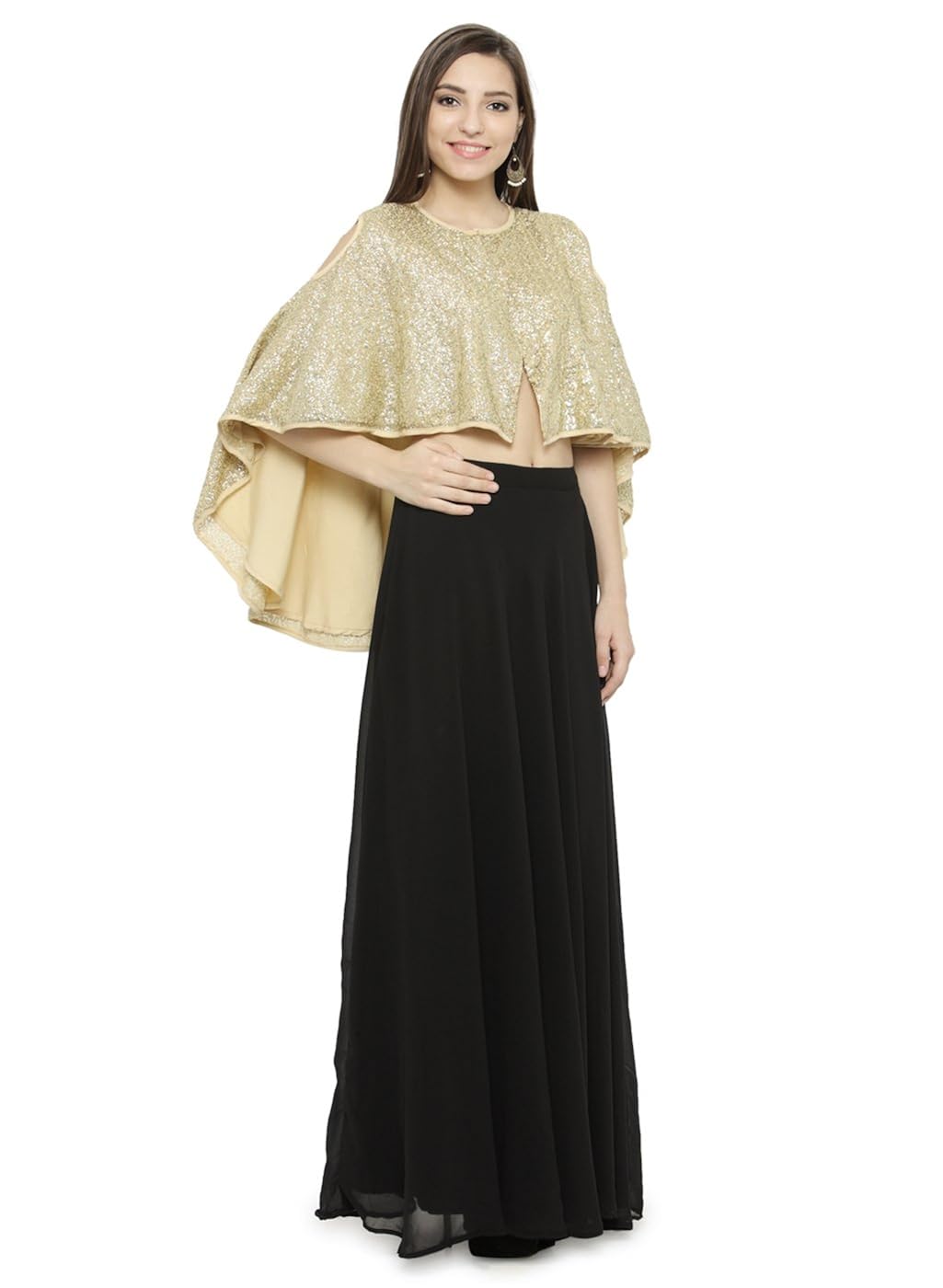 just wow black poly georgette women's dress