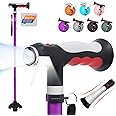 BigAlex Folding Walking Cane with Two Led Lights for Elderly Solid Base Adjustable Walking Stick with Carrying Bag for Men Women