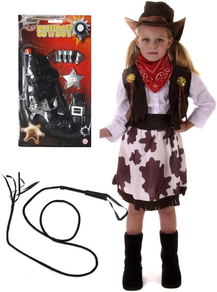 Girls Cowboy Fancy Dress Costume FREE Whip and Gun Age 3 - 12 (10-12 years)