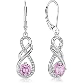 YIFSIY Gemstone Infinity Earrings for Women, S925 Sterling Silver Round cut Zircon Earring Birthstone Jewelry Gift for Her