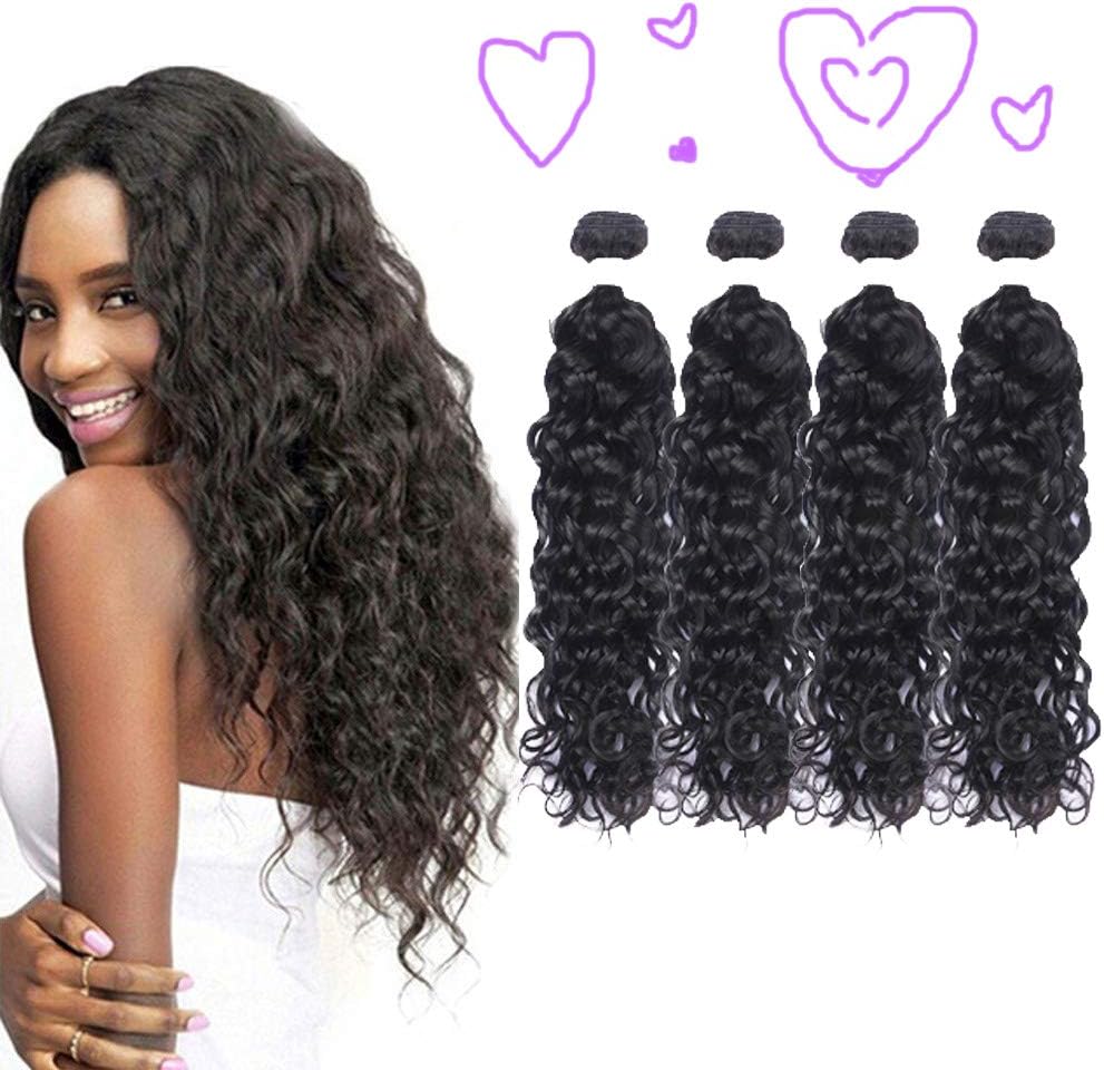 XYHair Brazilian Virgin Water Wave Human Hair Weave Extensions 4 Bundles Wet And Wavy Top Quality 100% Unprocessed natural wave Hair bundles Natural Black (18181818)