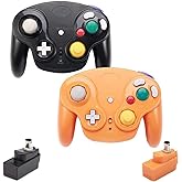 VTone Wireless Controller, 2 Pieces 2.4G Wireless Classic Gamepad with Receiver Adapter for Wii Game cube NGC GC (Black and Orange)
