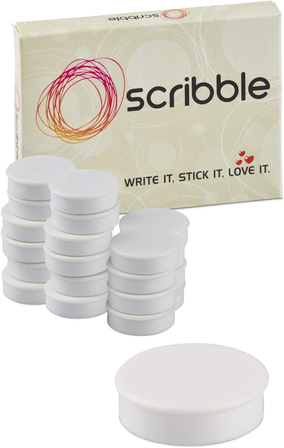 Scribble 30mm Round Whiteboard Magnets - 24 Pack Colourful Office Magnets for Classrooms Meeting Rooms & Lockers (White) - Image 4