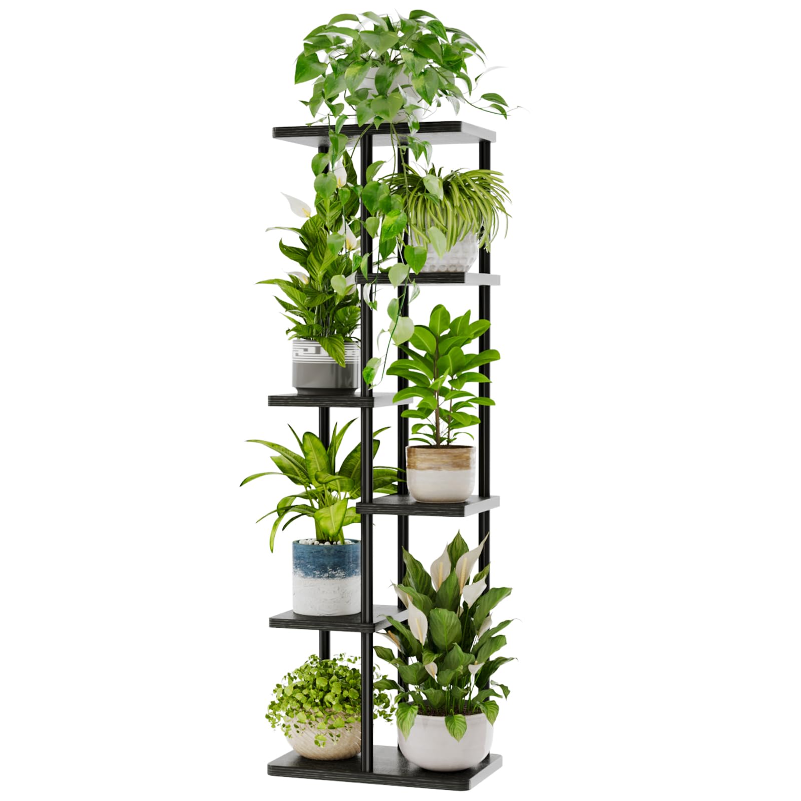 Bamworld 6 Tier Plant Stands Indoor, Corner Shelf Tall Plant Stand for Multiple Indoor Plants, Metal Tiered Display Stand for Living Room Balcony Garden Patio, Black