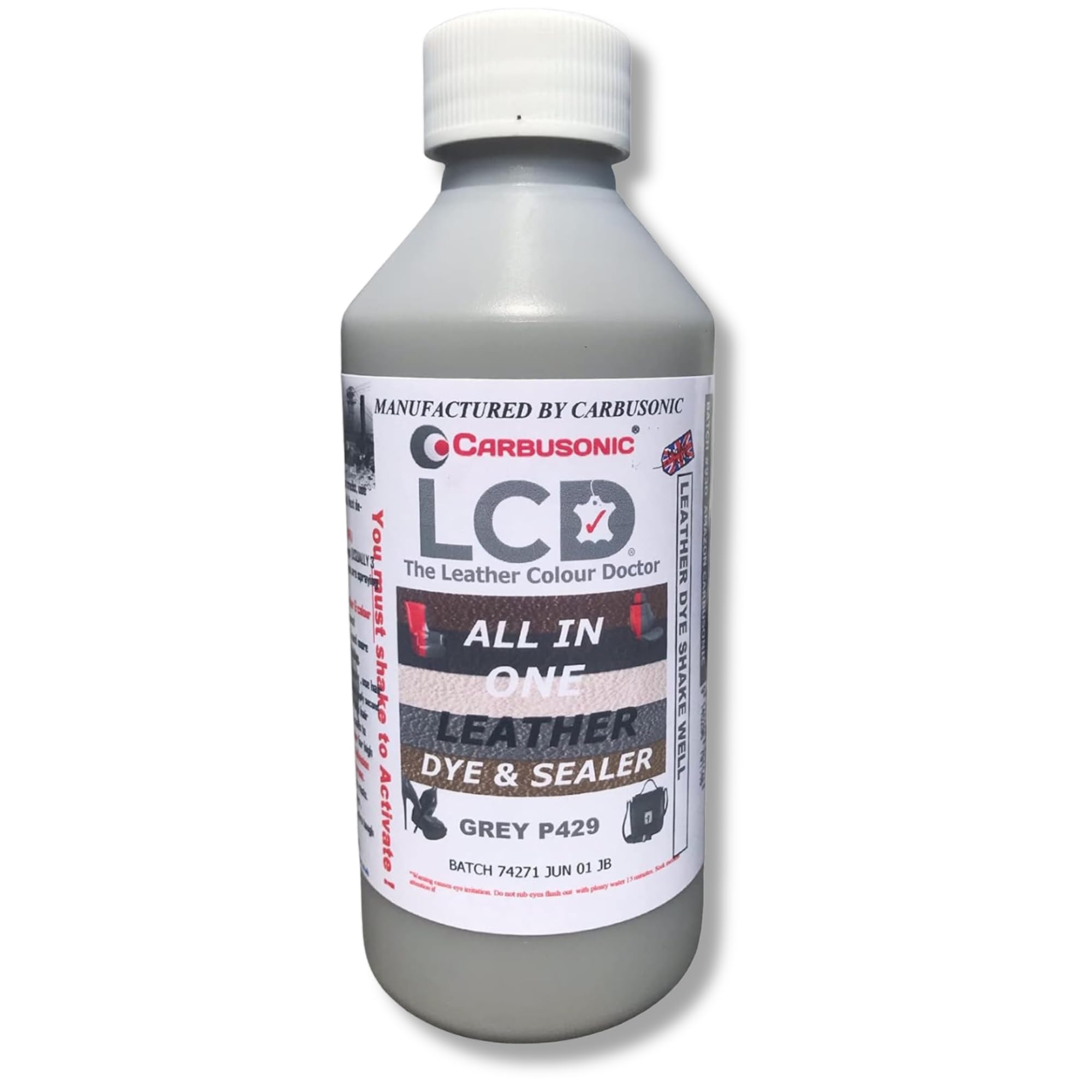 Grey Leather Dye & Sealer – All-in-One Colour Restorer for Sofas, Chairs, Car Seats, Shoes, Handbags & Clothing – Water-Based, Scratch Resistant Finish