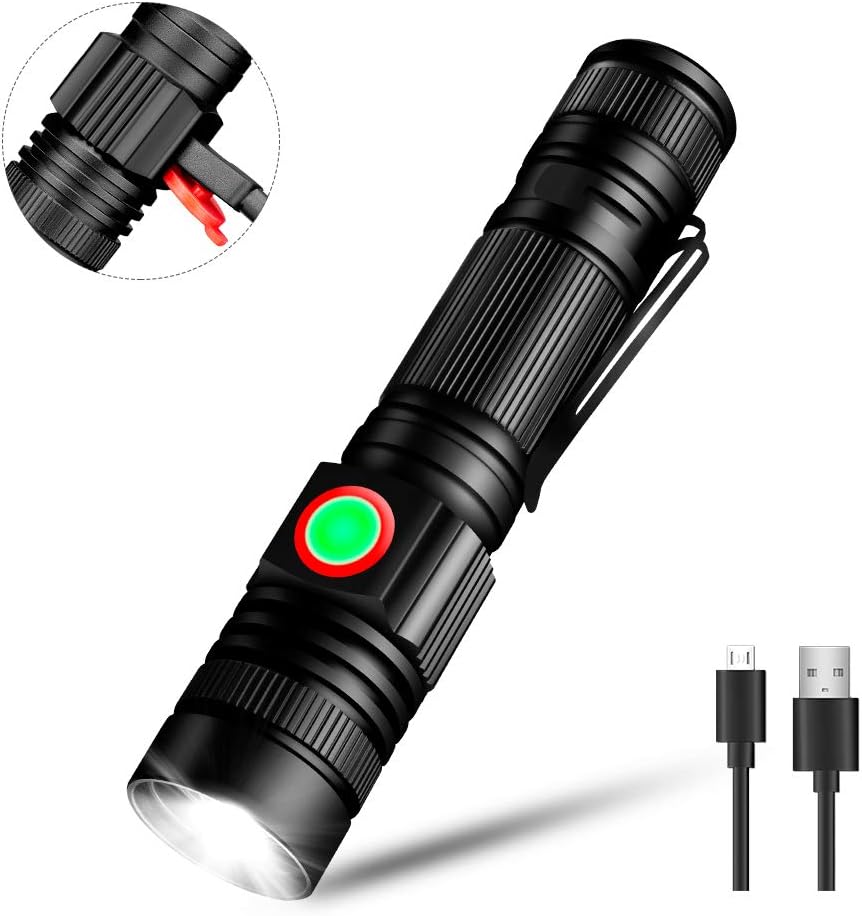 Linkax USB Rechargeable LED Torch LED Flashlight Handheld Light Super Bright 600 Lumens Outdoor Pocket Torch 3 Modes Waterproof Camping Flashlight with 18650 Battery