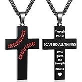 Baseball Cross Necklace for Men, Bible Verse Pendant Gifts for Birthday Christmas, Baptism Christian Religious Baseball Accessories Stuff Gifts