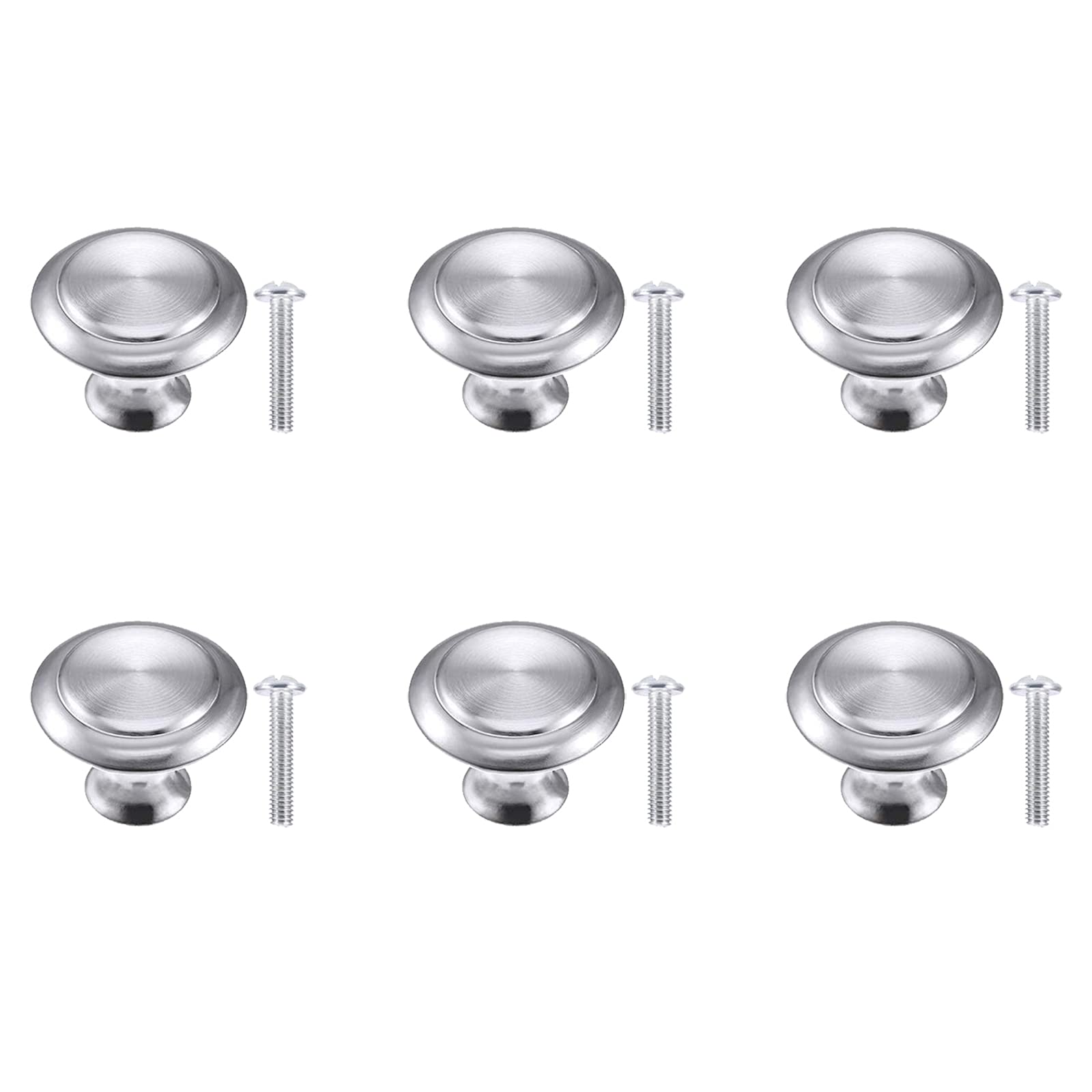 VIPMOON 6 Pack Cabinet Door Knobs with Screws, 30mm Diameter Stainless Steel Round Drawer Handles for Cupboard Cabinet Drawer Wardrobe, Brushed Finish