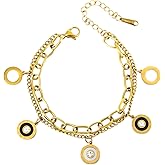 NALISASA 18K Gold Plated Double-layerd Chains Bracelet with Shell Charms for Women and Men