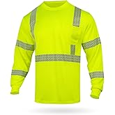 GLIMMR Safety Shirt Long Sleeve Class 3 High Visibility Reflective Men's Hi Vis T Shirt for Work Warehouse Construction