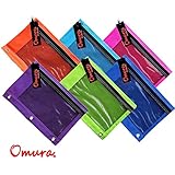 OMURA COLORFUL PENCIL POUCH with Mesh Window, Double Zippered & Standard 3-Ring Binder, Pack 5