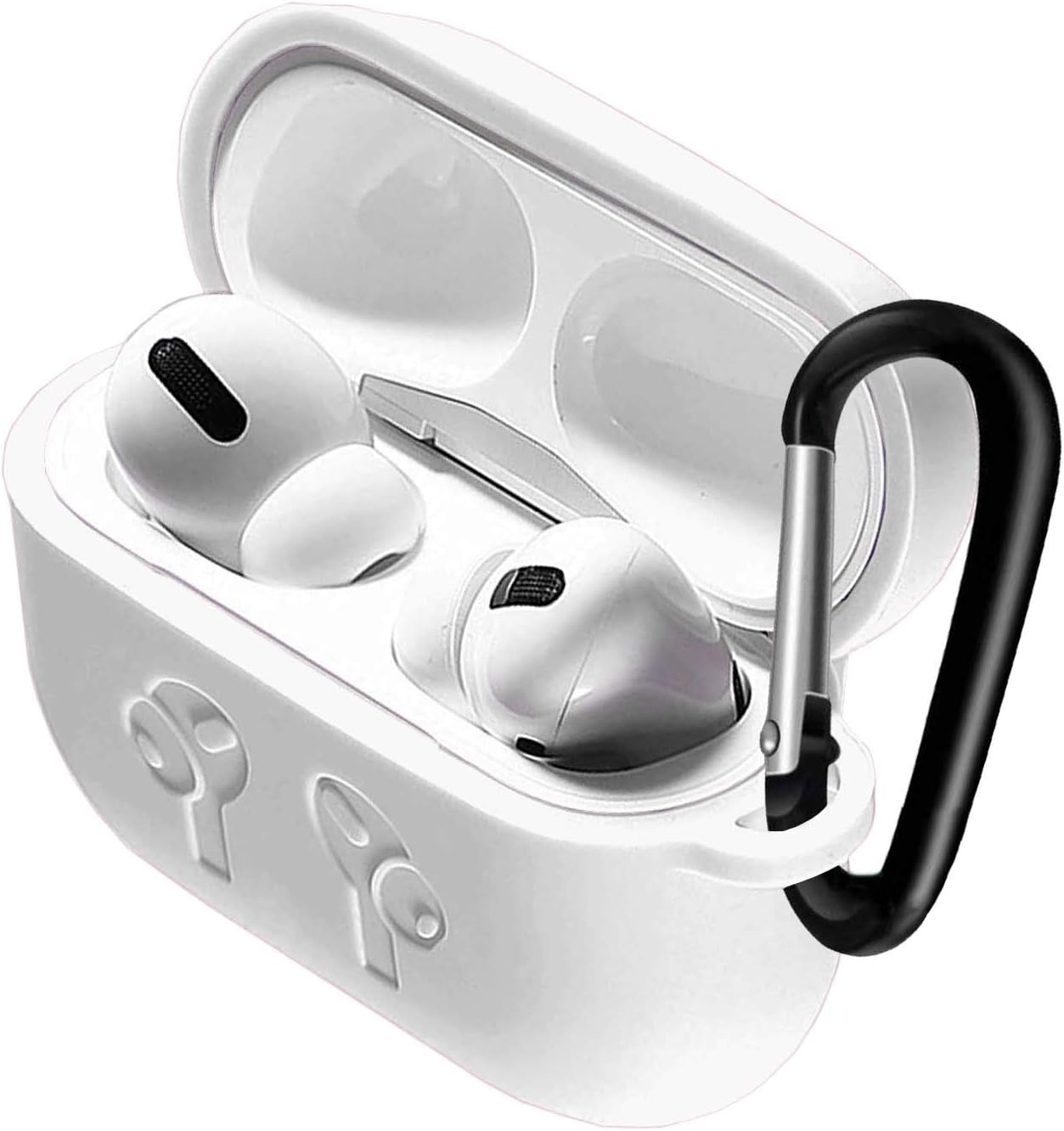 Case Compatible for Apple AirPods Pro Case,with Anti-Lost Carabiner.[Front LED Visible] Protective Silicone Cover and Skin Shockproof Case Cover Portable & Protective Silicone Skin Cover-White