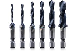 Kraftek Metric(M3 - M10) 6pcs Combination Drill and Tap Bit Set, Ultra TiAlN Coating M2 Drill Tap Set for One-Step Drilling, Tapping, and Deburring