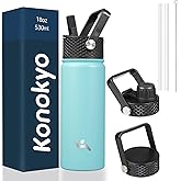 Konokyo Insulated Water Bottle with Straw,18oz 3 Lids Metal Bottles Stainless Steel Water Flask,Turquoise