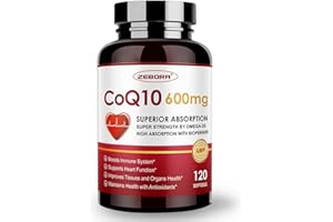 ZEBORA CoQ10-600mg-Softgels - Extra Strength Coenzyme Q10 with PQQ, Omega-3 & BioPerine - High Absorption CoQ10 Supplements Antioxidant (Ubiquinone) for Heart Health & Energy Production, 120 Softgels