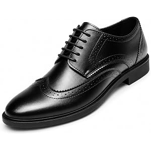 Men's Black Wingtip Dress Shoes Classic Brogue Formal Oxford Derby Shoes | Classic Black Wingtip Brogue Design, Non-Slip, Com