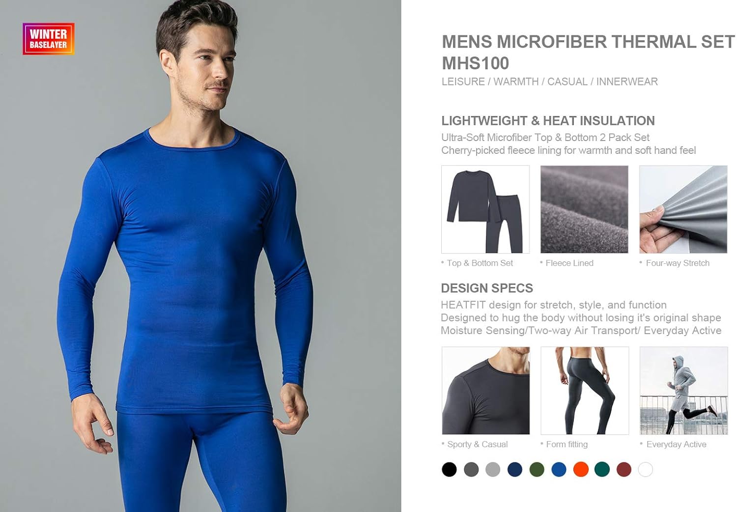 TSLA Men's Thermal Underwear Set, Microfiber Soft Fleece Lined Long Johns, Winter Warm Base Layer Top & Bottom: Clothing