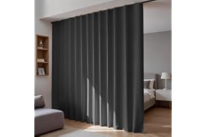 Doeiez Room Divider Blackout Curtains Flexible Sliding Tracks Sets Ceiling Mounted Rod Window Curtain Privacy Separation for Bedroom Living Rooms,1 Panel Black Drape and Black Track Set-W72xH72 in