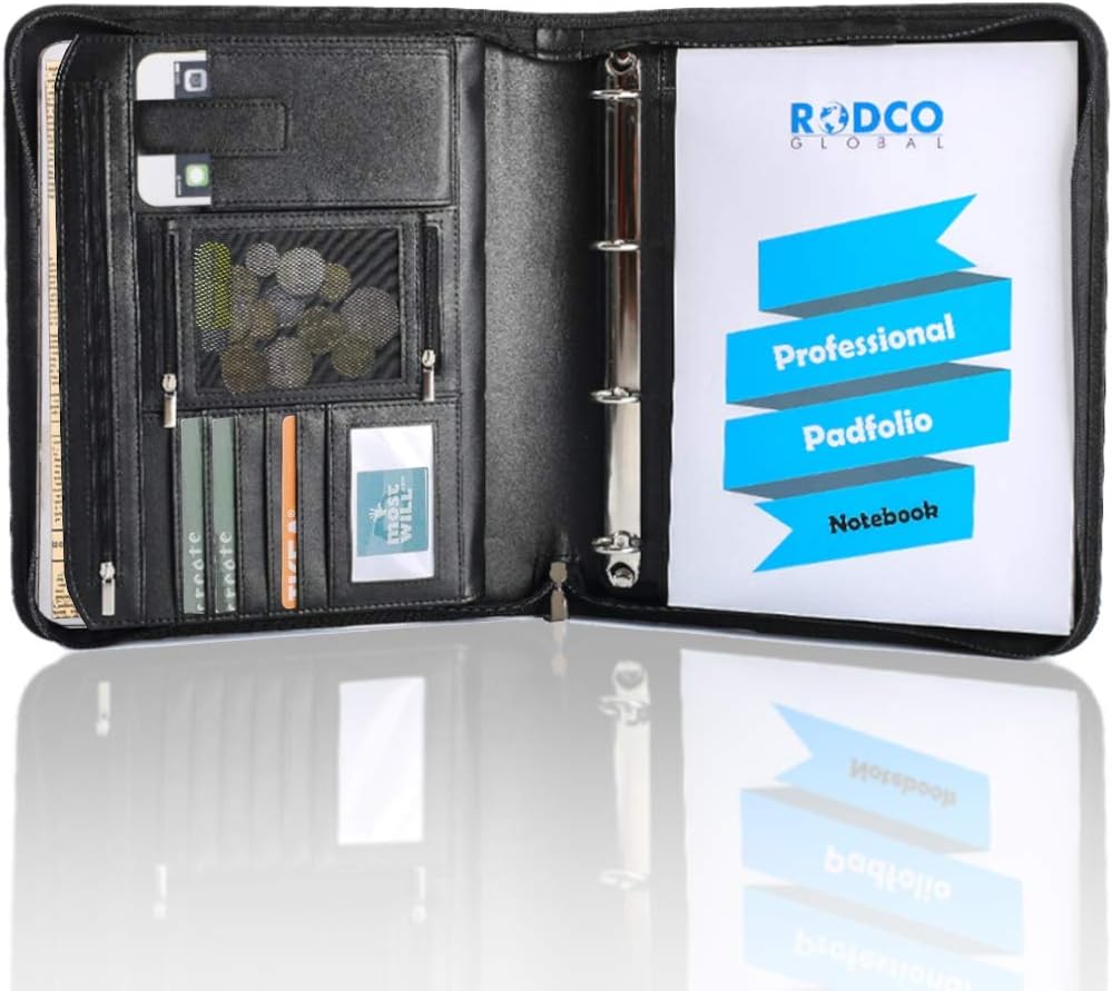 Rodco Global Executive Portfolio Padfolio Zippered Premium PU Leather