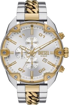 reloj Spiked para hombre, movimiento cronógrafo de cuarzo con correa de acero inoxidable, Plateado y dorado
