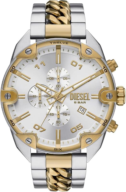 Orologio Spiked da uomo, movimento cronografo al quarzo con cinturino in acciaio inossidabile, 49 mm, Tono argento e tono oro