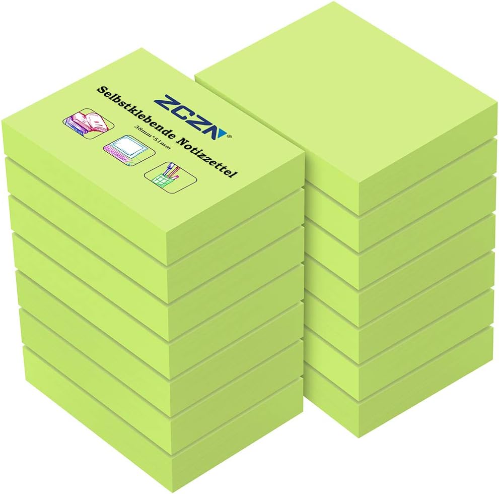 ZCZN Small Sticky Notes 38 x 51mm, 100 Sheets/Pad, 14 Pads, GreenThe Forest Stewardship Council