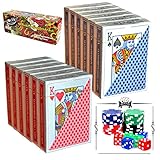 12 Decks Poker Size, Regular Index Playing Cards (6 Red/6 Blue) with Poker Chips and Dice