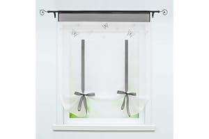 Yujiao Mao Sheer Tie Up Adjustable Balloon Rod Pocket Curtain Window Treatment for Small Window, Kitchen Window,Roman Shades (31 inch by 39 inch, Gray)