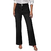 Sidefeel Women's Wide Leg Jeans High Waisted Tummy Control Stretchy Pockets Front Straight Leg Jeans
