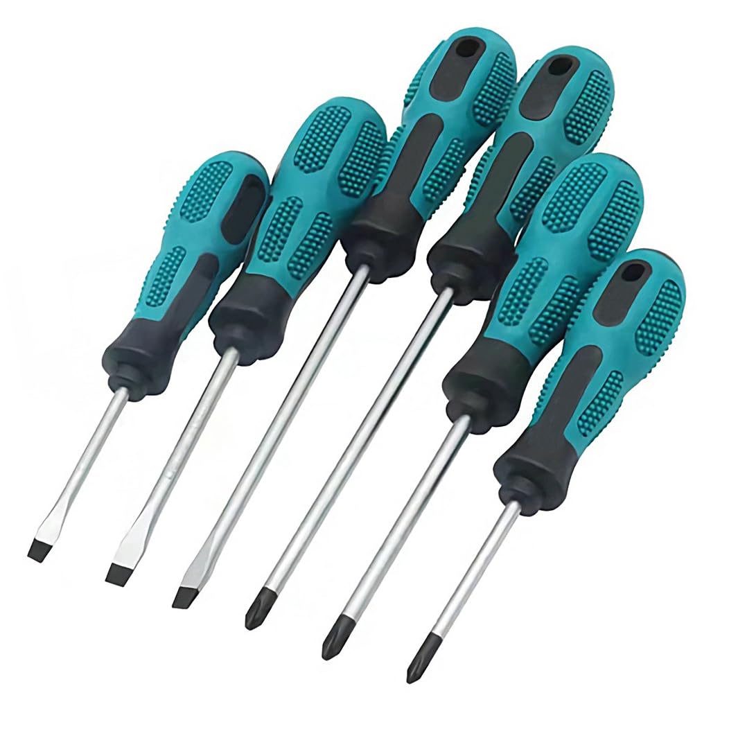 6 Piece Soft Grip Screwdriver Tool Set with Bag | 3 Cross-Head Screwdriver+3 Flat Heads | Magnetic Precision DIY Hand Tools Screw Driver Kit for DIY,Repairing,Crafting