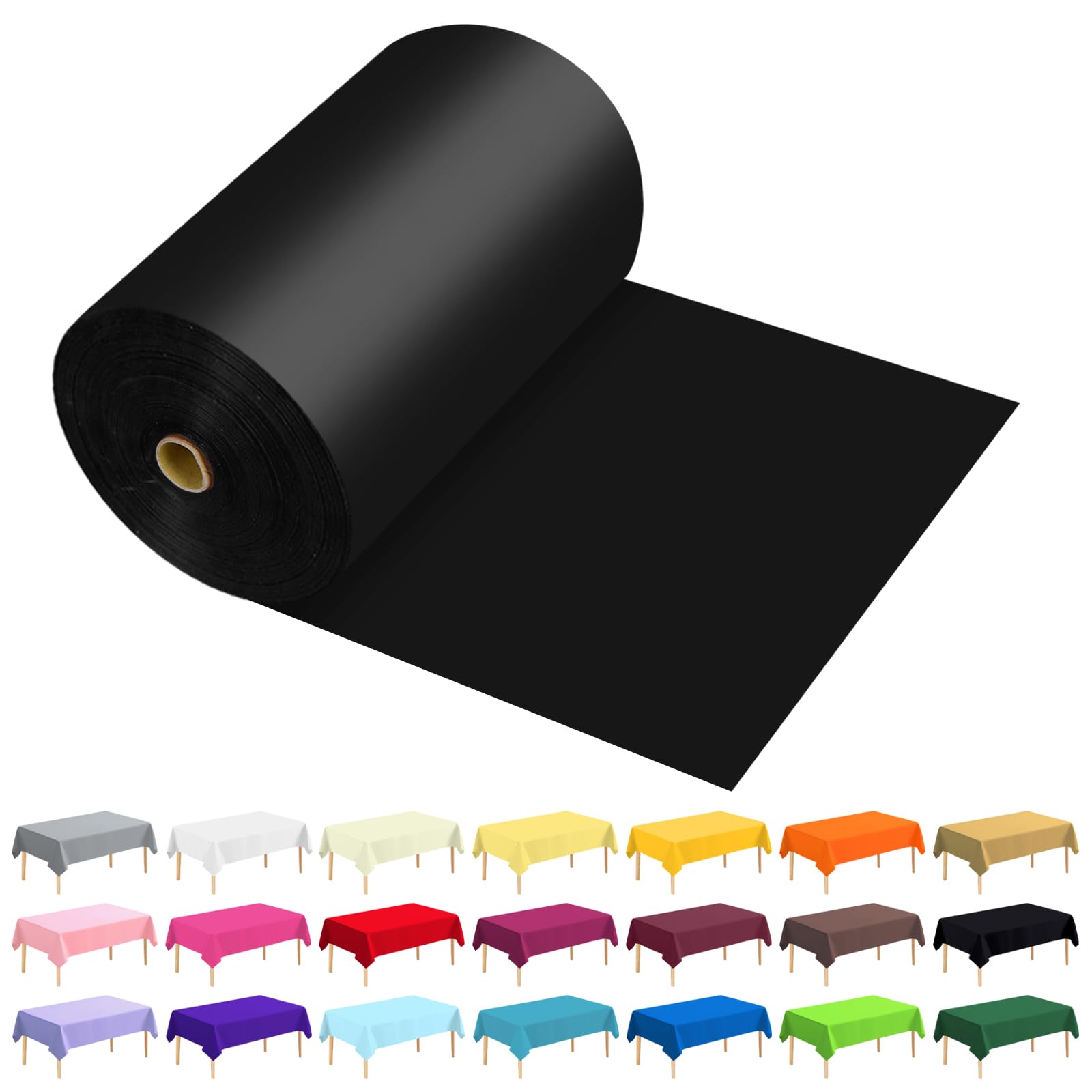 JHDZDHY 54 Inch X 600 Feet Plastic Table Cover Roll Premium Disposable Plastic Tablecloth for All Type/Shape Tables | Picnic, Party, Banquet, Birthdays, Weddings (Black, 54 Inch X 600 Feet)