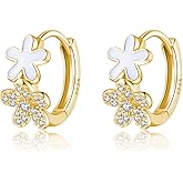 SLUYNZ Solid 925 Sterling Silver CZ Flower Hoop Earrings for Women Teens Double Flower Hoop Earrings Huggie