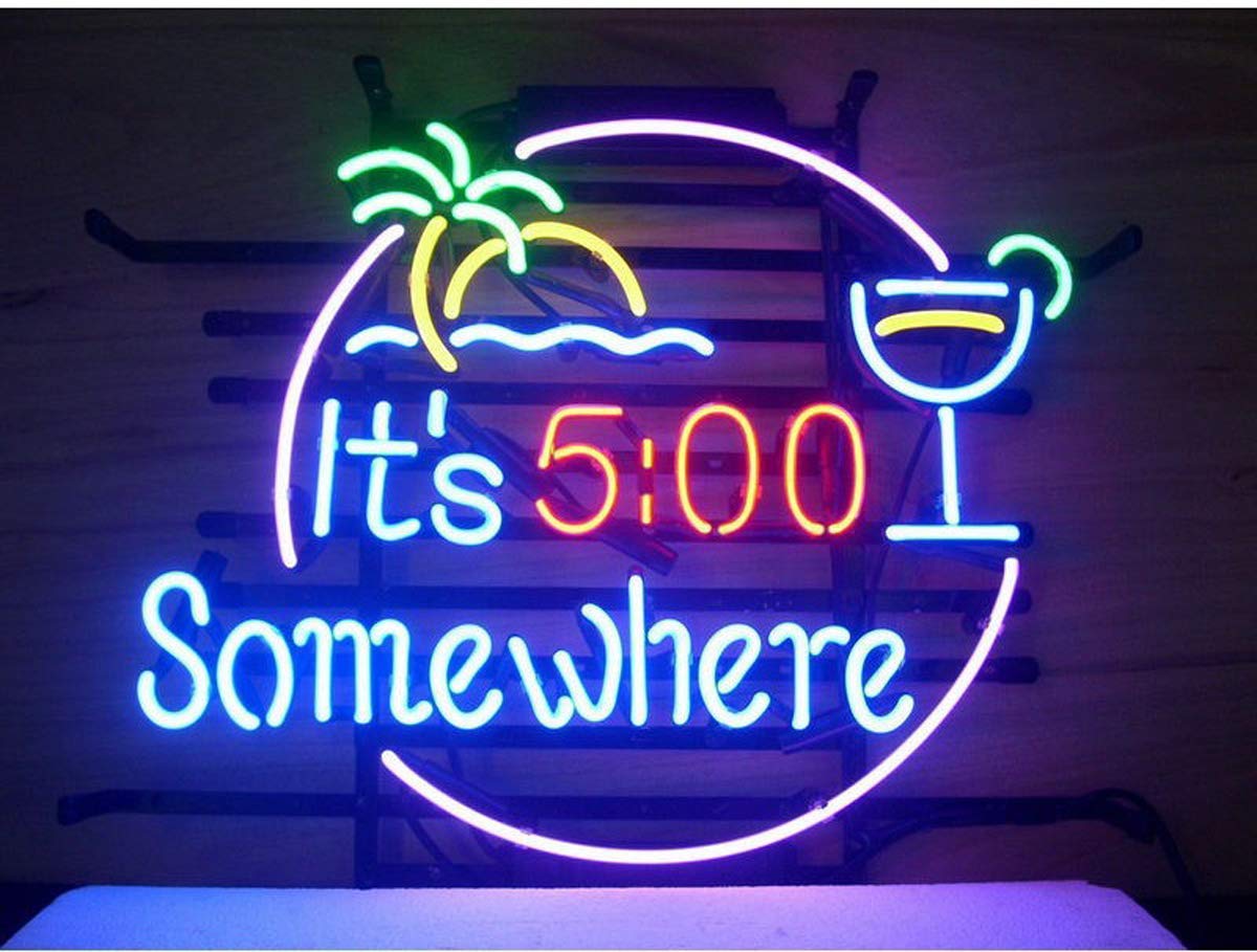 LDGJ 500 5:00 Somewhere Neon Home Beer Bar Pub Recreation Room Game Lights Windows Glass Wall Signs Party Birthday Bedroom Bedside Table Decoration Gifts (Not LED)